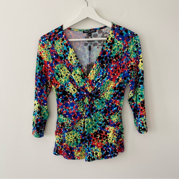 Cable & Gauge Tops - Cable & Gauge Women’s Deep V-neck 3/4 Sleeve Multi Color Top